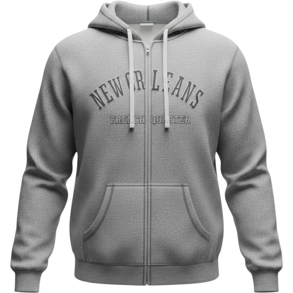NOLA Colors New Orleans French Quarter Hoodie Mens XL Gray Embroidered Zip Up